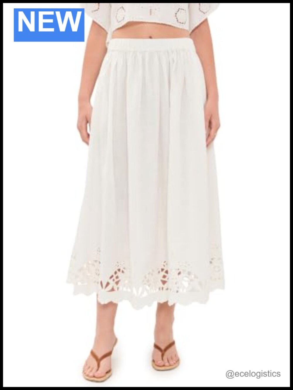 Tatum Midi Skirt Scalloped Hem Cutout Embroidery Cotton Wear to Work